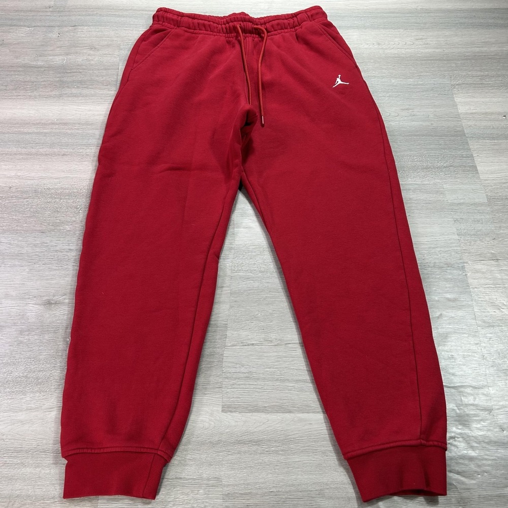 Jordan Sweatpants Mens Medium Red Fleece Jogger Elastic Athletic FJ7779-687